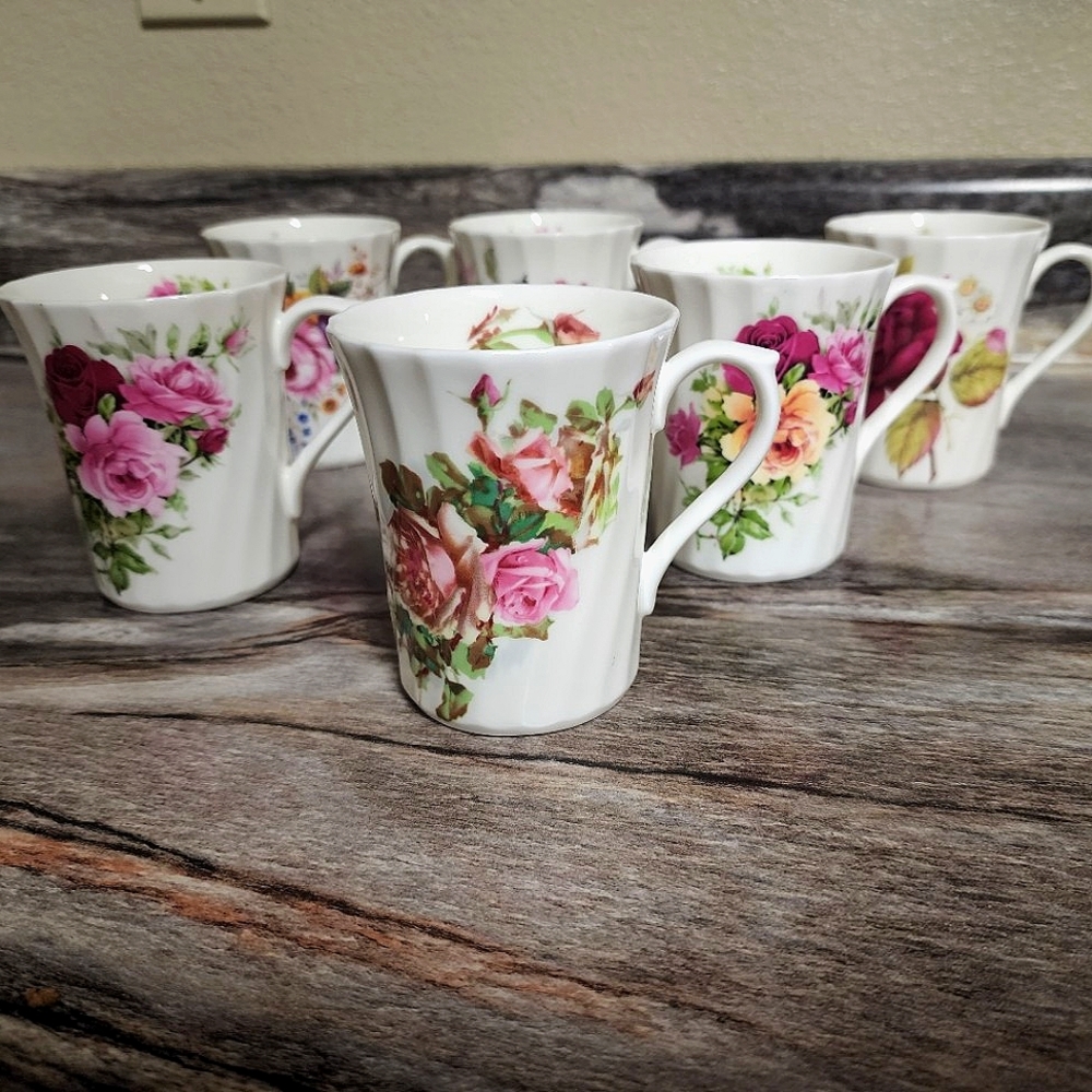 Six Vintage David Michael Staffordshire English Bone China Coffee/Tea Cups